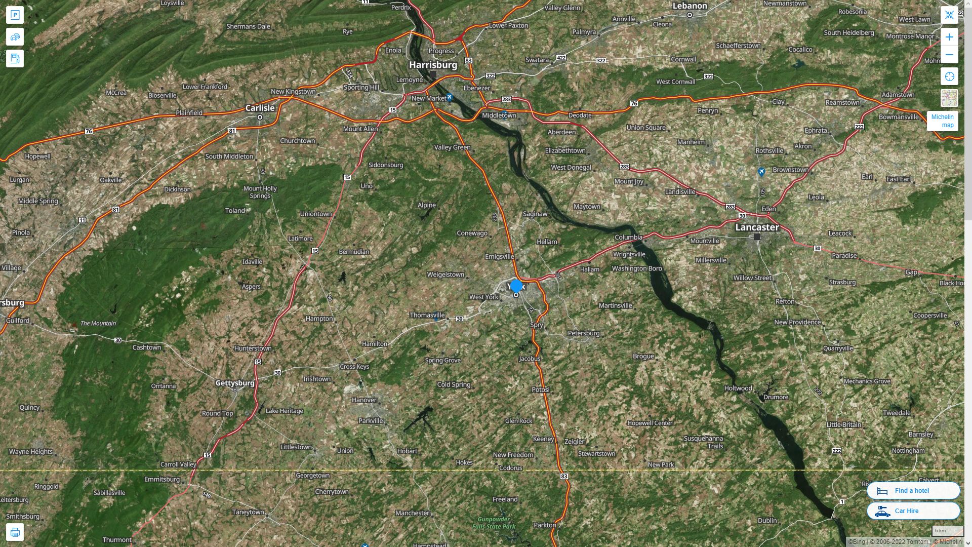 York Pennsylvania Highway and Road Map with Satellite View